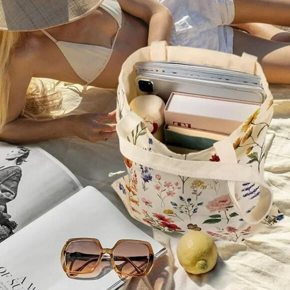 Flowering Shrub Aesthetic Canvas Tote Bag - Reusable Shoulder Tote Bag - Picture 5 of 6